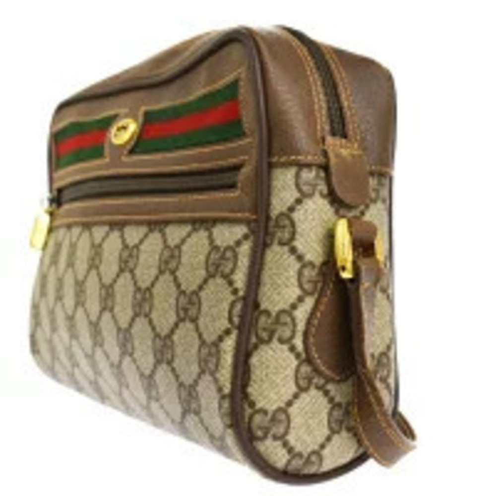 Gucci Bag Red Brown Green Leather GG Sherry Shoulder Interlocking Brown Green